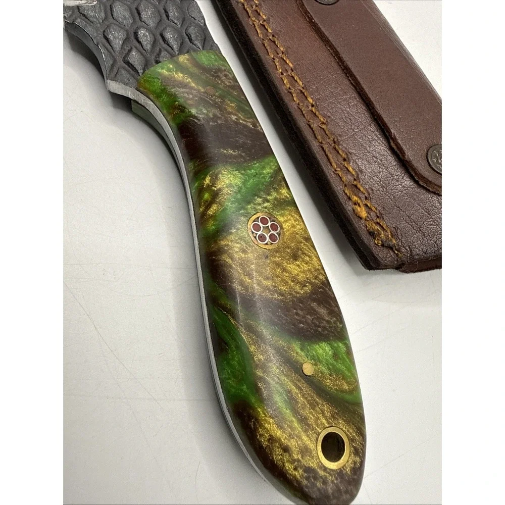 Custom Handmade Fixed Damascus Steel Hunting Camping Fishing Knife w/ Sheath